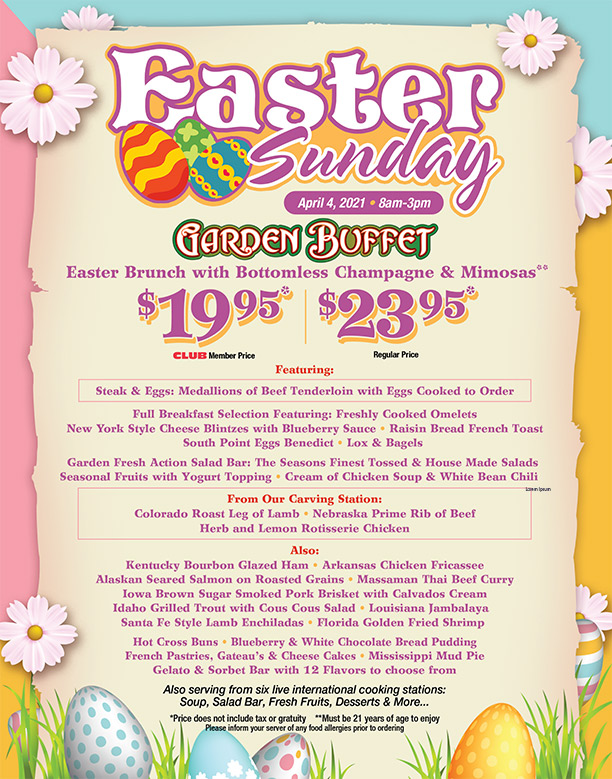Garden Buffet Easter Menu – Southpoint – Las Vegas – Menus and pictures